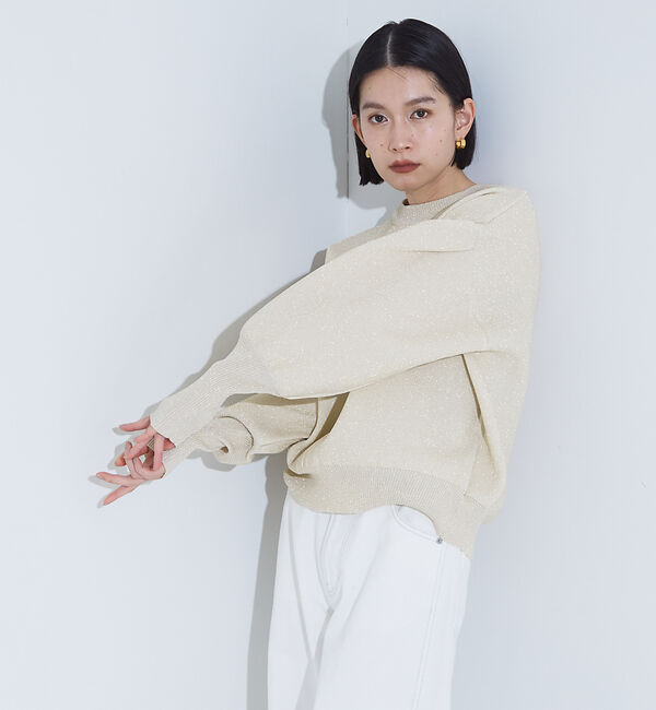 NOMINE「ラメプレーティングボリュームスリーブニット」|ニット・セーター|アイボリー