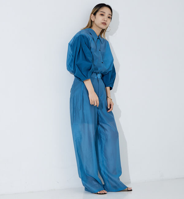 NOMINE「【セットアップ着用可】シアー コンビ5分袖 襟付きシャツ」|シャツ・ブラウス|