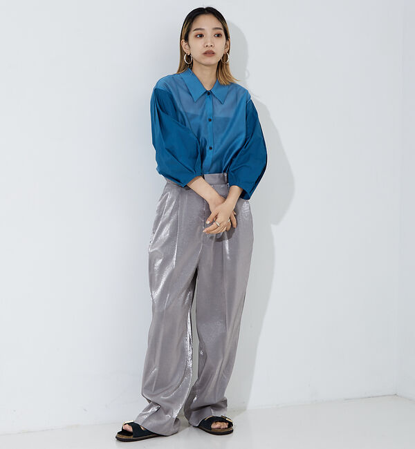 NOMINE「【セットアップ着用可】シアー コンビ5分袖 襟付きシャツ」|シャツ・ブラウス|