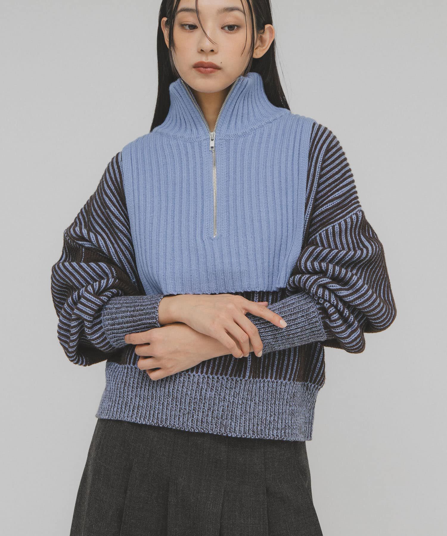  「レイヤードハーフZIPニット」|ニット・セーター|ブルー系その他