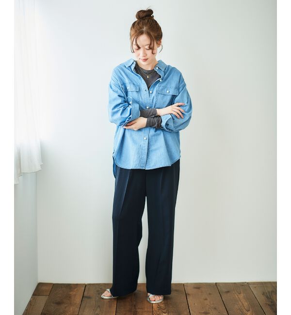  「《軽いシャツ素材》パールボタンデニムシャツ」|シャツ・ブラウス|