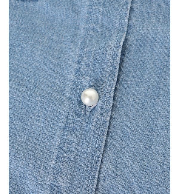  「《軽いシャツ素材》パールボタンデニムシャツ」|シャツ・ブラウス|