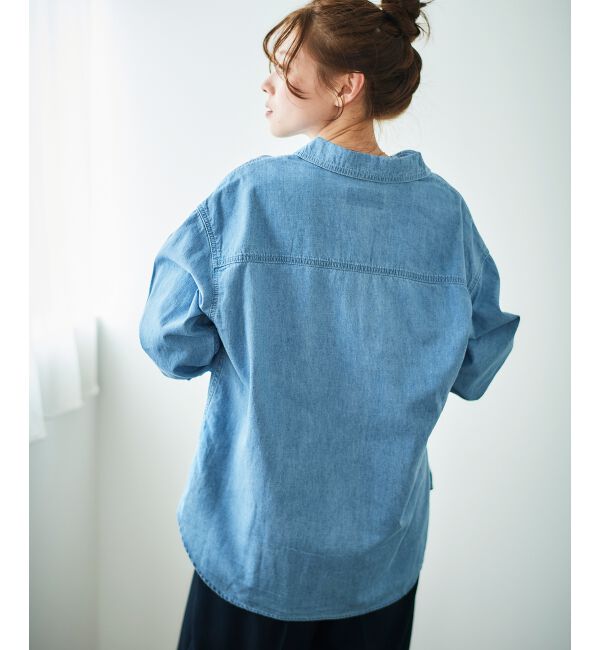  「《軽いシャツ素材》パールボタンデニムシャツ」|シャツ・ブラウス|