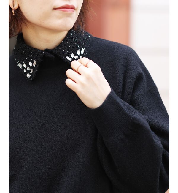  「2wayスパンコール襟ニット」|ニット・セーター|ブラック