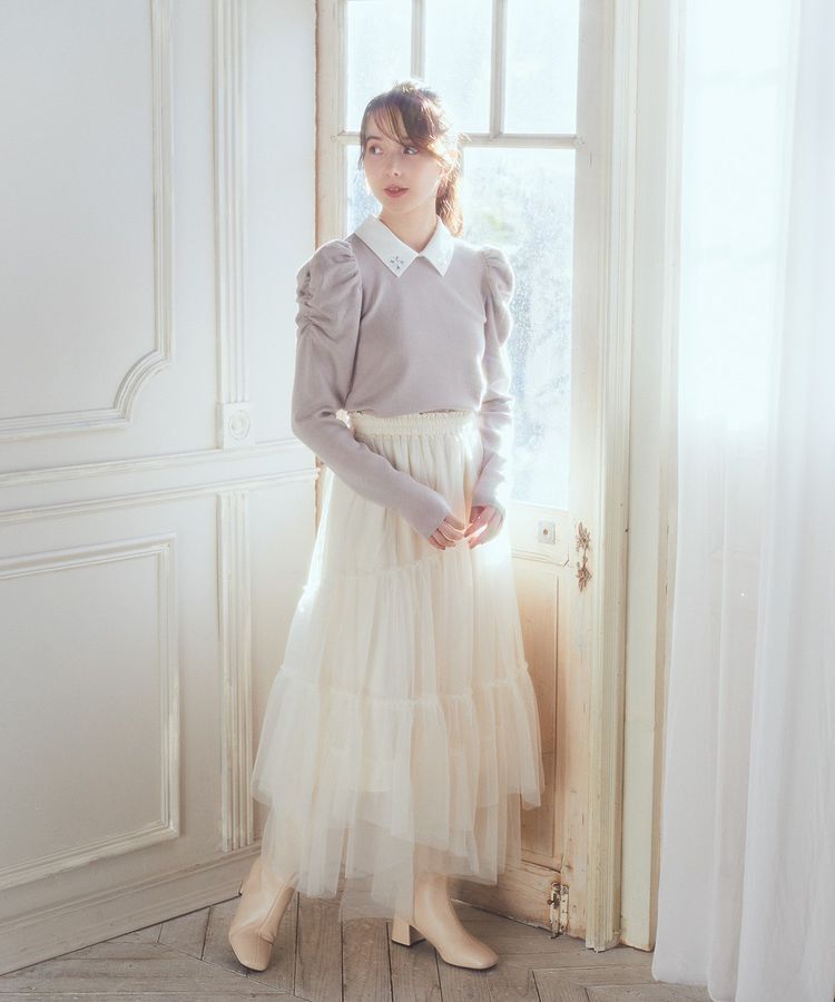 earth music&ecology「襟ビジュー付きニットプルオーバー」|ニット・セーター|