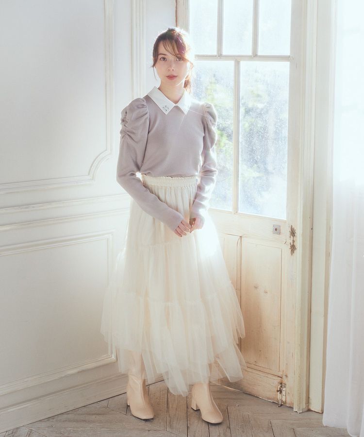 earth music&ecology「襟ビジュー付きニットプルオーバー」|ニット・セーター|