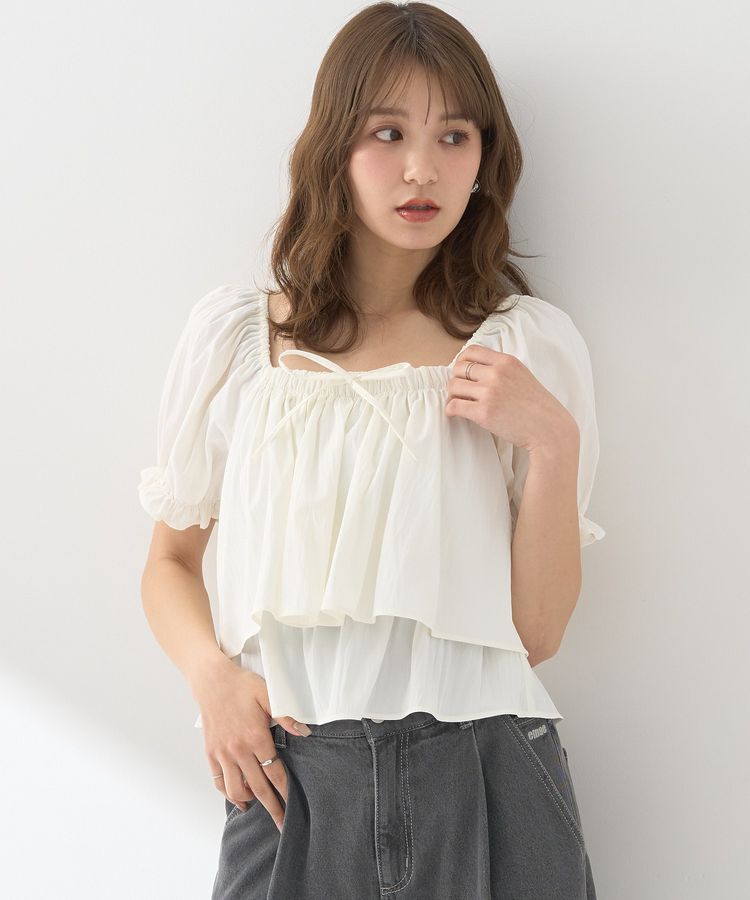 earth music&ecology「スクエアフロントリボンブラウス」|シャツ・ブラウス|