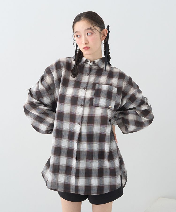 earth music&ecology「2wayショルダードロストリボンチェックシャツ」|シャツ・ブラウス|