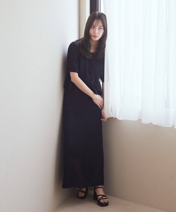 earth music&ecology「SET2点レース編みペプラムカーデ＋スカート」|スーツ|