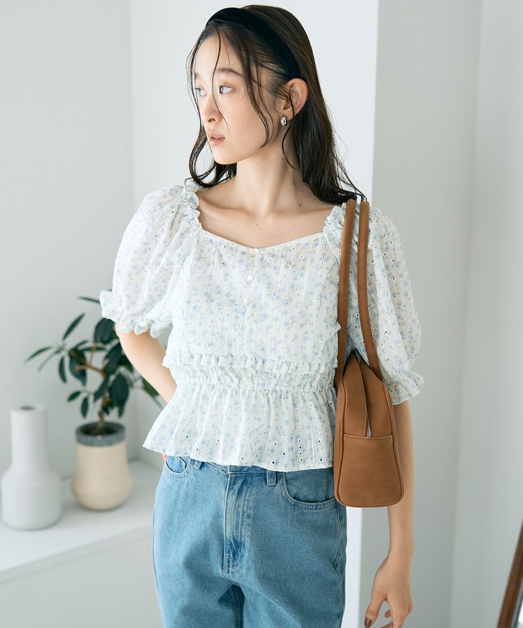 earth music&ecology「フラワー刺繍フリルヘムブラウス」|シャツ・ブラウス|