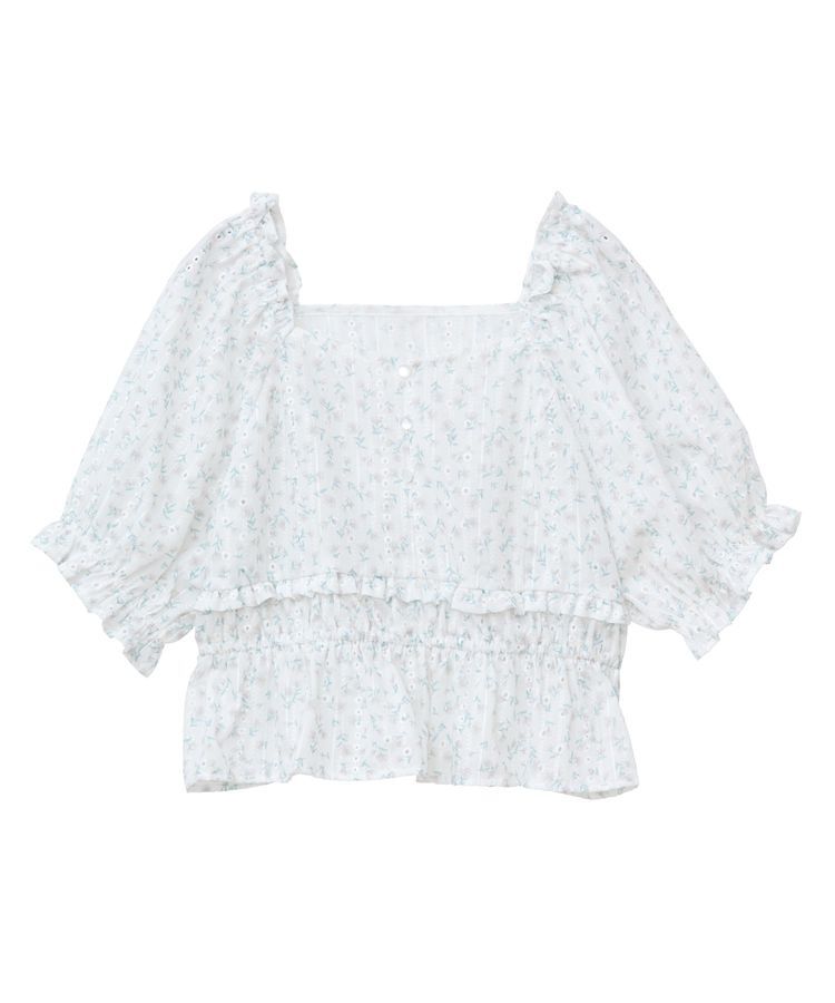 earth music&ecology「フラワー刺繍フリルヘムブラウス」|シャツ・ブラウス|