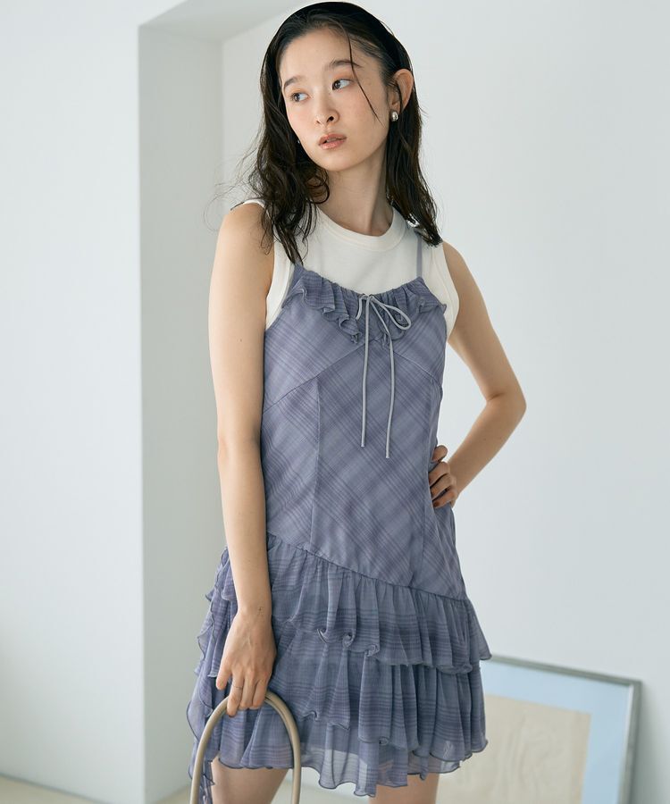 earth music&ecology「フロントリボンチェックミニキャミワンピース」|ワンピース|