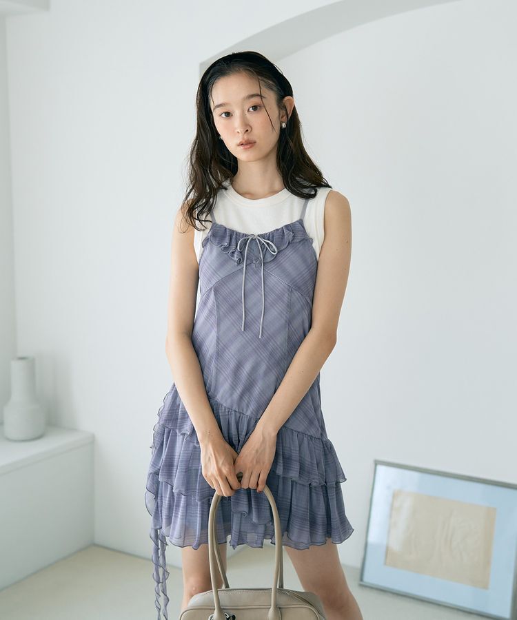 earth music&ecology「フロントリボンチェックミニキャミワンピース」|ワンピース|