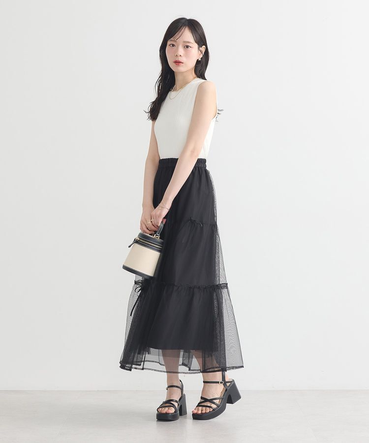 earth music&ecology「リボンチュールティアードスカート」|フレア|