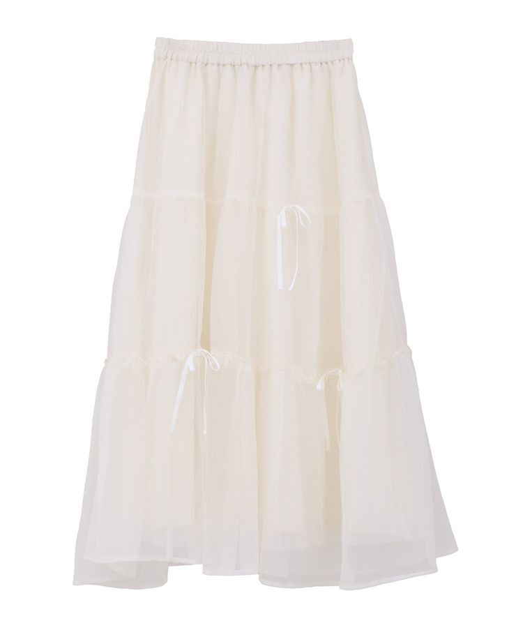 earth music&ecology「リボンチュールティアードスカート」|フレア|