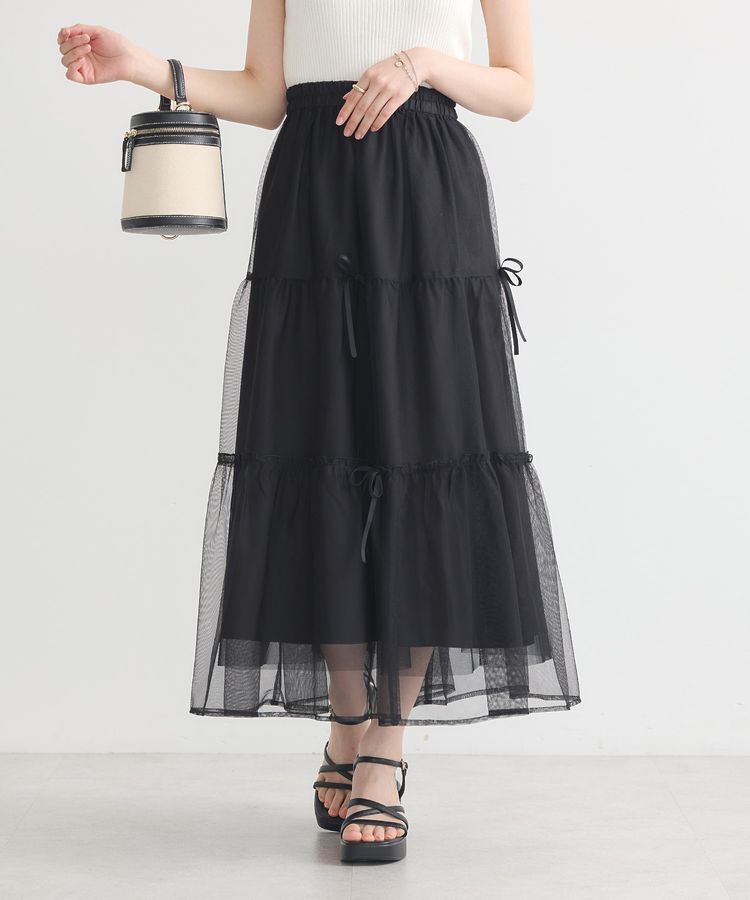 earth music&ecology「リボンチュールティアードスカート」|フレア|