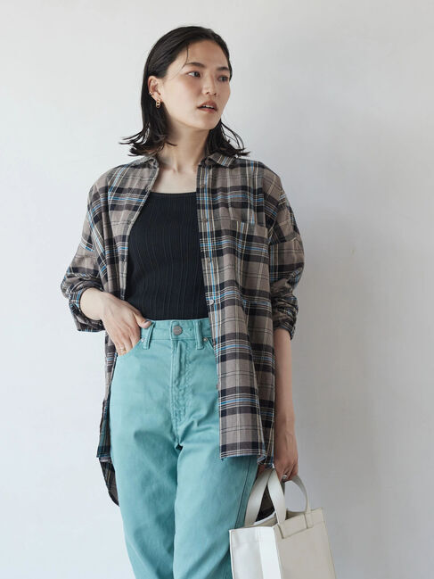  「綿ビエラチェックシャツ」|シャツ・ブラウス|チェックブラウン