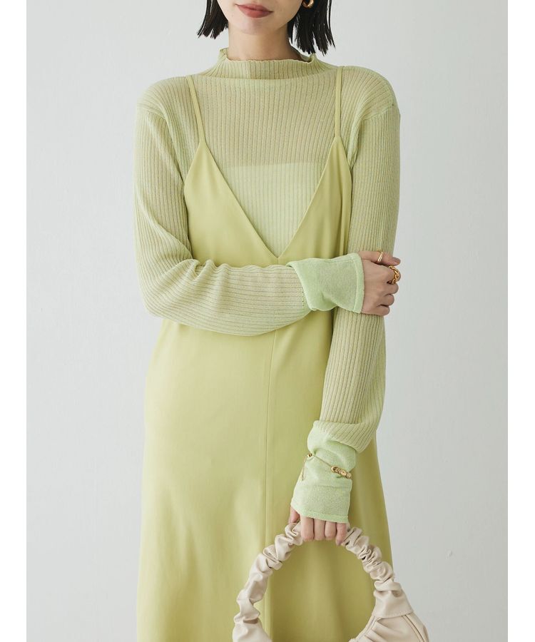 AnriettMusee「ラメ切替スリーブリブシアーニット」|ニット・セーター|Lime Green