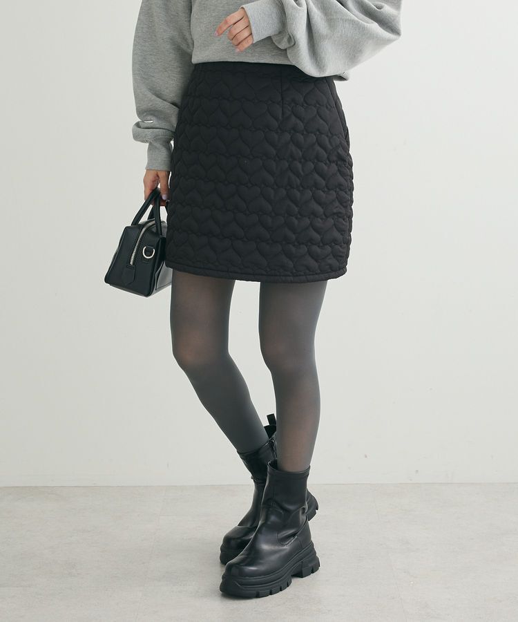 Green Parks「・swing by ハートキルトミニスカート」|スカート|Black