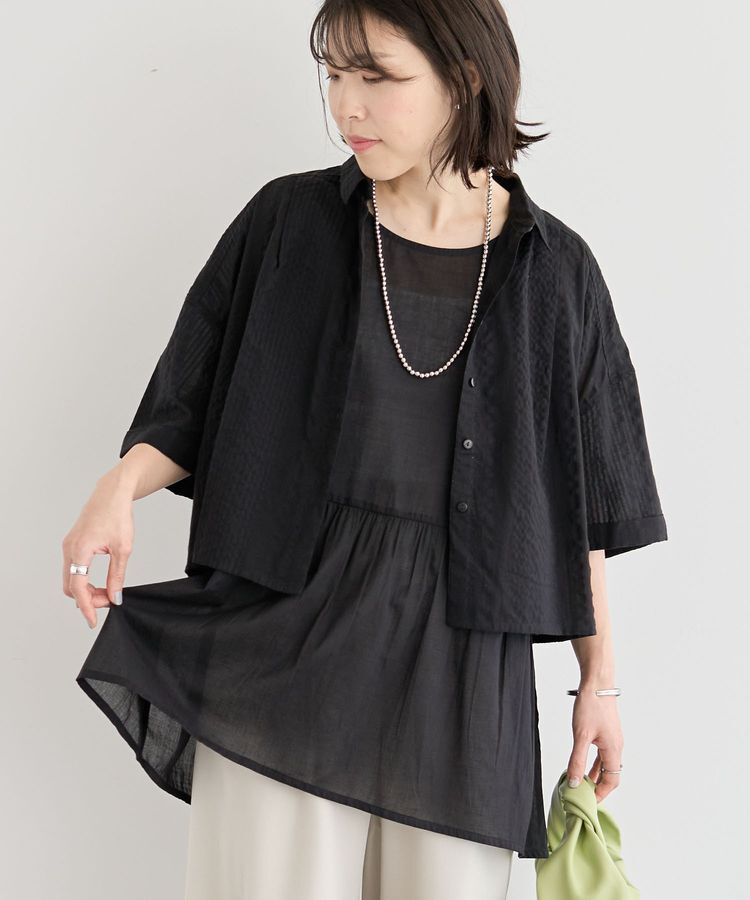 Green Parks「インド綿 SET2点 ギャザーシャツ+布帛インナー」|シャツ・ブラウス|Black