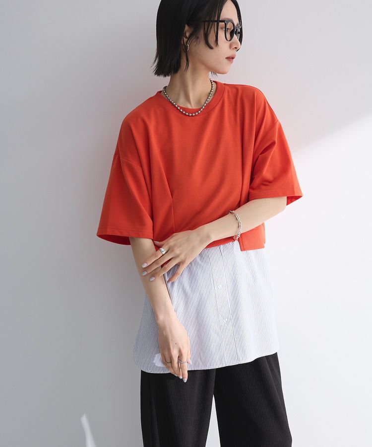 Green Parks「裾タックミニ裏毛シャツドッキングチュニック」|チュニック|Red