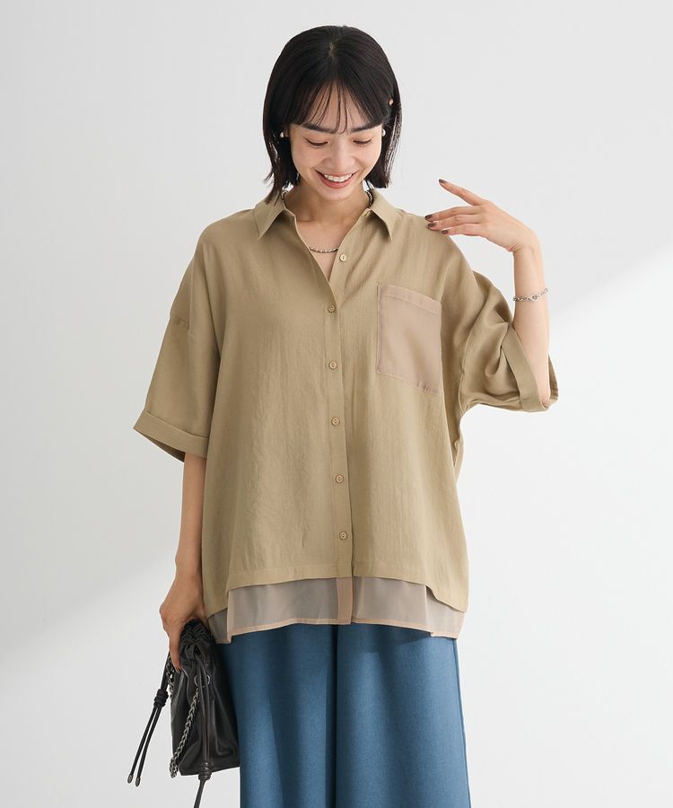 Green Parks「裾レイヤードショートスリーブシャツⅡ」|シャツ・ブラウス|Beige