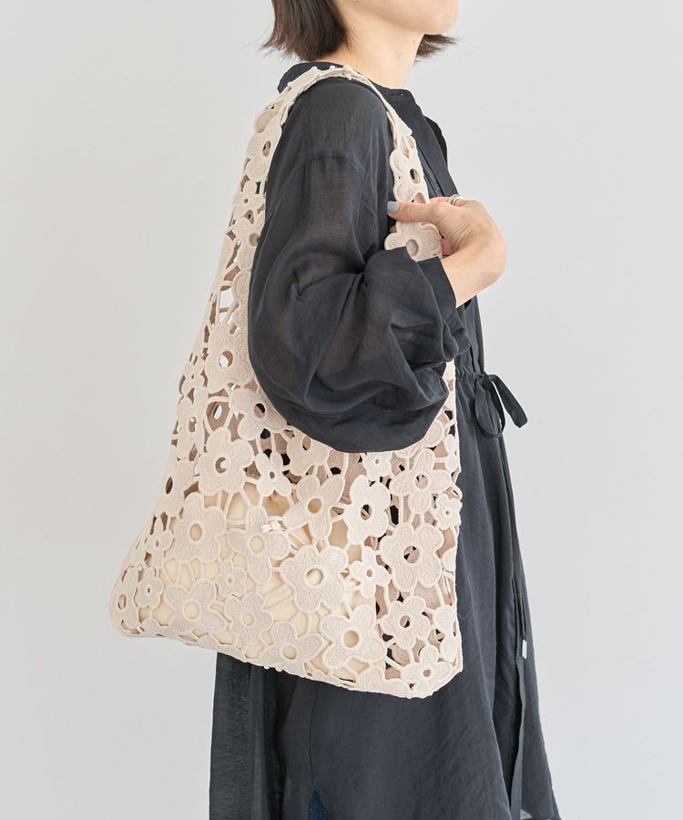 Green Parks「・cache cache フラワーレーストートバッグ」|トートバッグ|Ivory