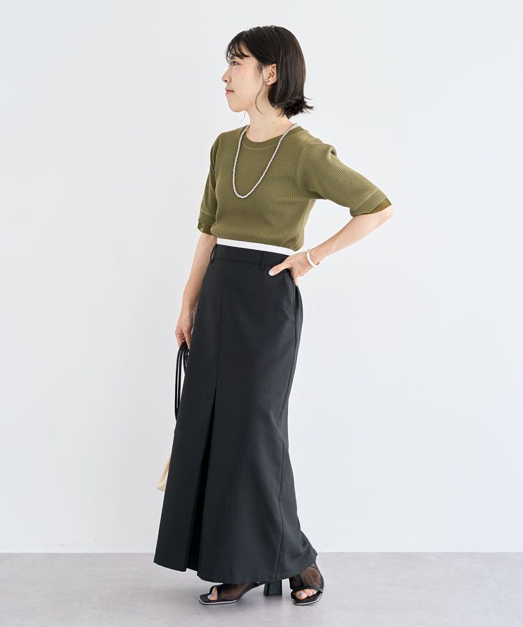 Green Parks「ウエストレイヤーボックスプリーツスカート」|タイト|