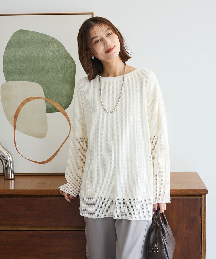 Green Parks「メッシュ長袖ゆるカットプルオーバー」|Tシャツ・カットソー|