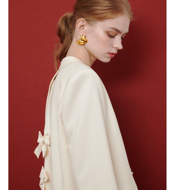 LOULOU WILLOUGHBY「【LOULOU WILLOUGHBY】ダブルクロスノーカラーリボンジャケット」|ノーカラージャケット|