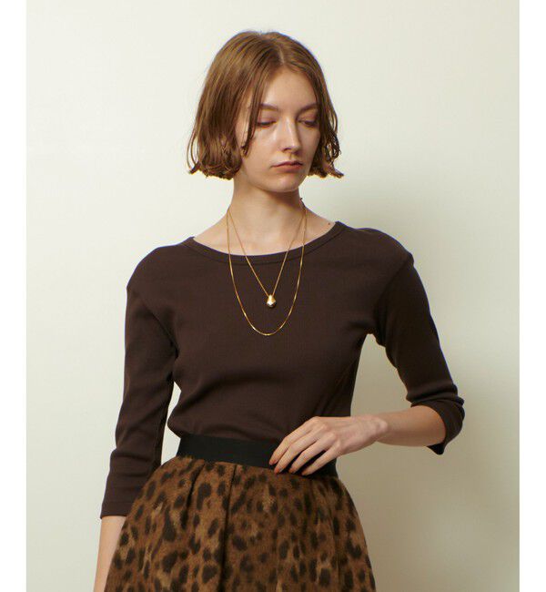 allureville「テレコ3/4スリーブボートネックプルオーバー」|Tシャツ・カットソー|ダークブラウン