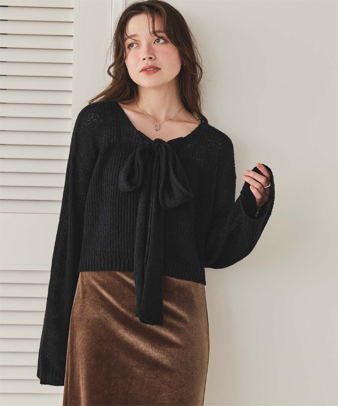 titivate「【いつきさんコラボアイテム】前後2wayリボンデザインシアーローゲージニット」|ニット・セーター|