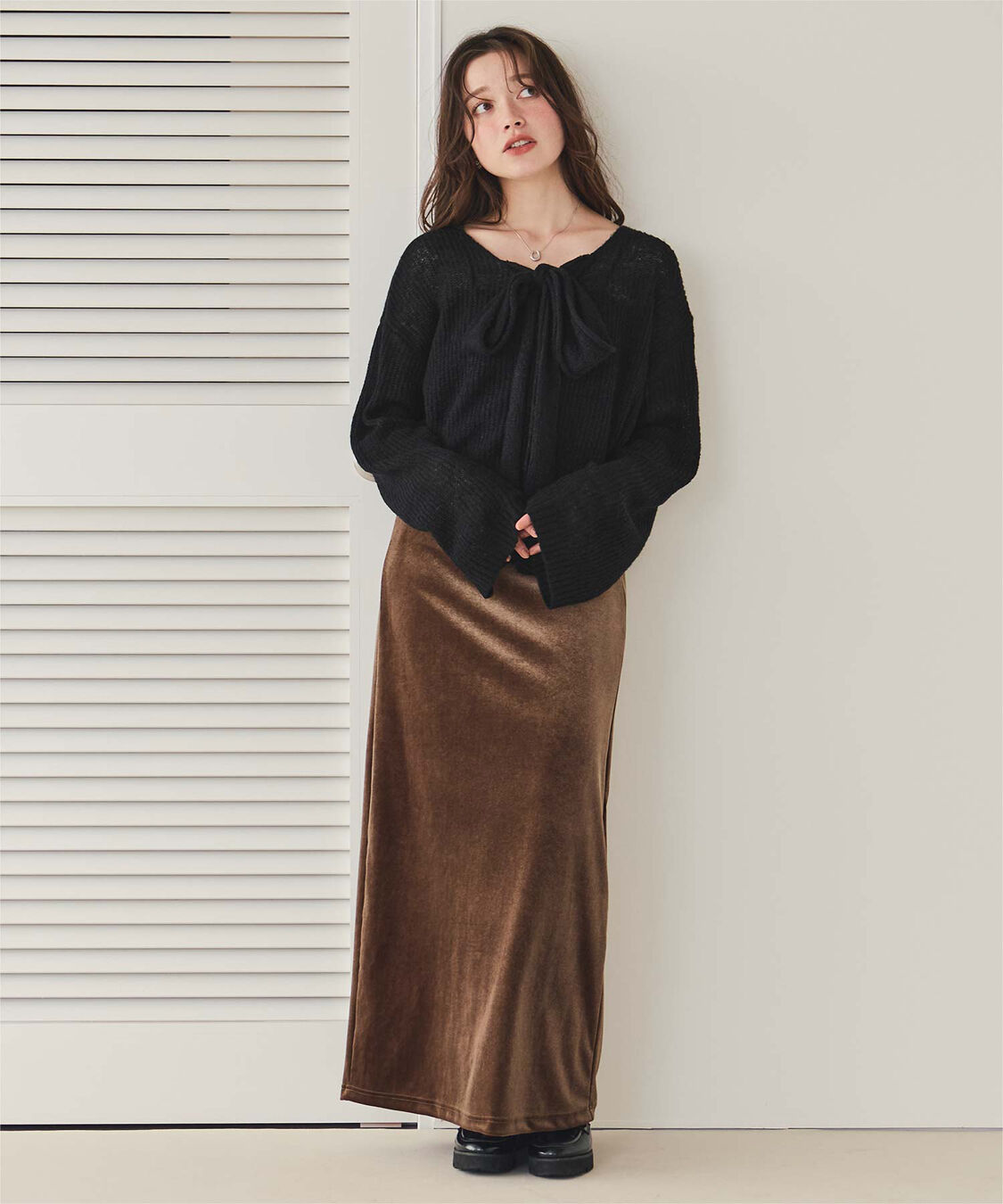 titivate「【いつきさんコラボアイテム】前後2wayリボンデザインシアーローゲージニット」|ニット・セーター|