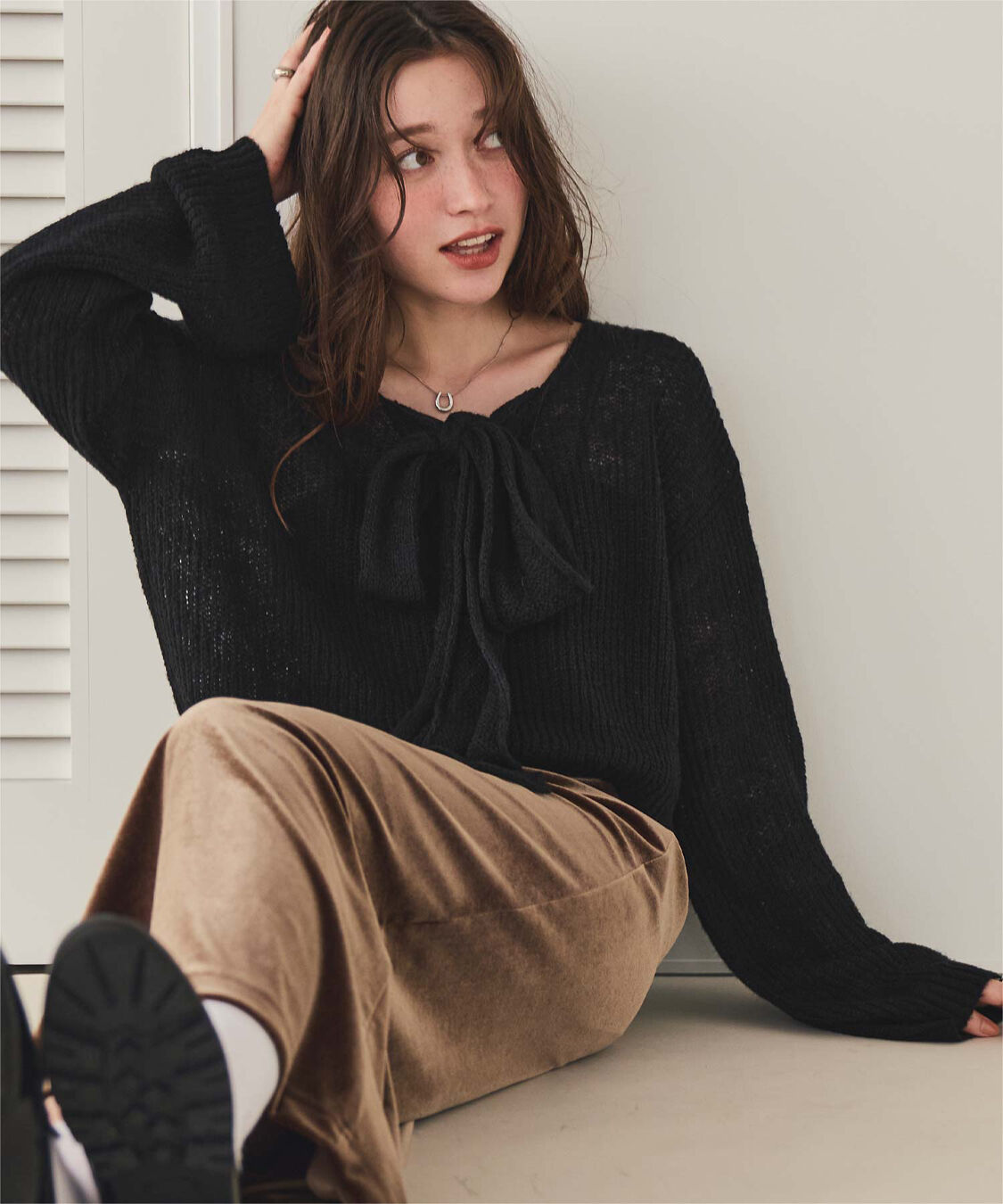 titivate「【いつきさんコラボアイテム】前後2wayリボンデザインシアーローゲージニット」|ニット・セーター|