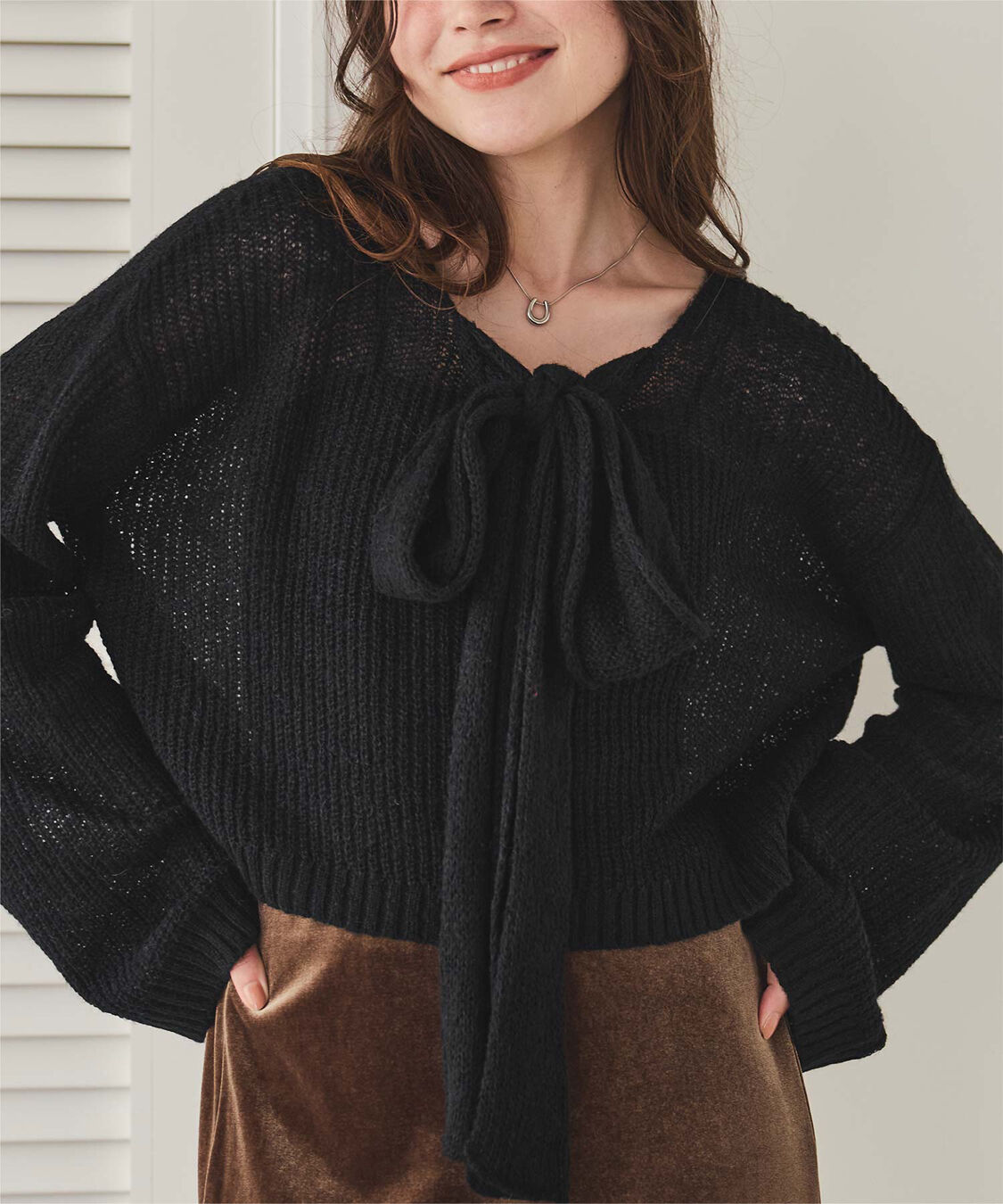 titivate「【いつきさんコラボアイテム】前後2wayリボンデザインシアーローゲージニット」|ニット・セーター|