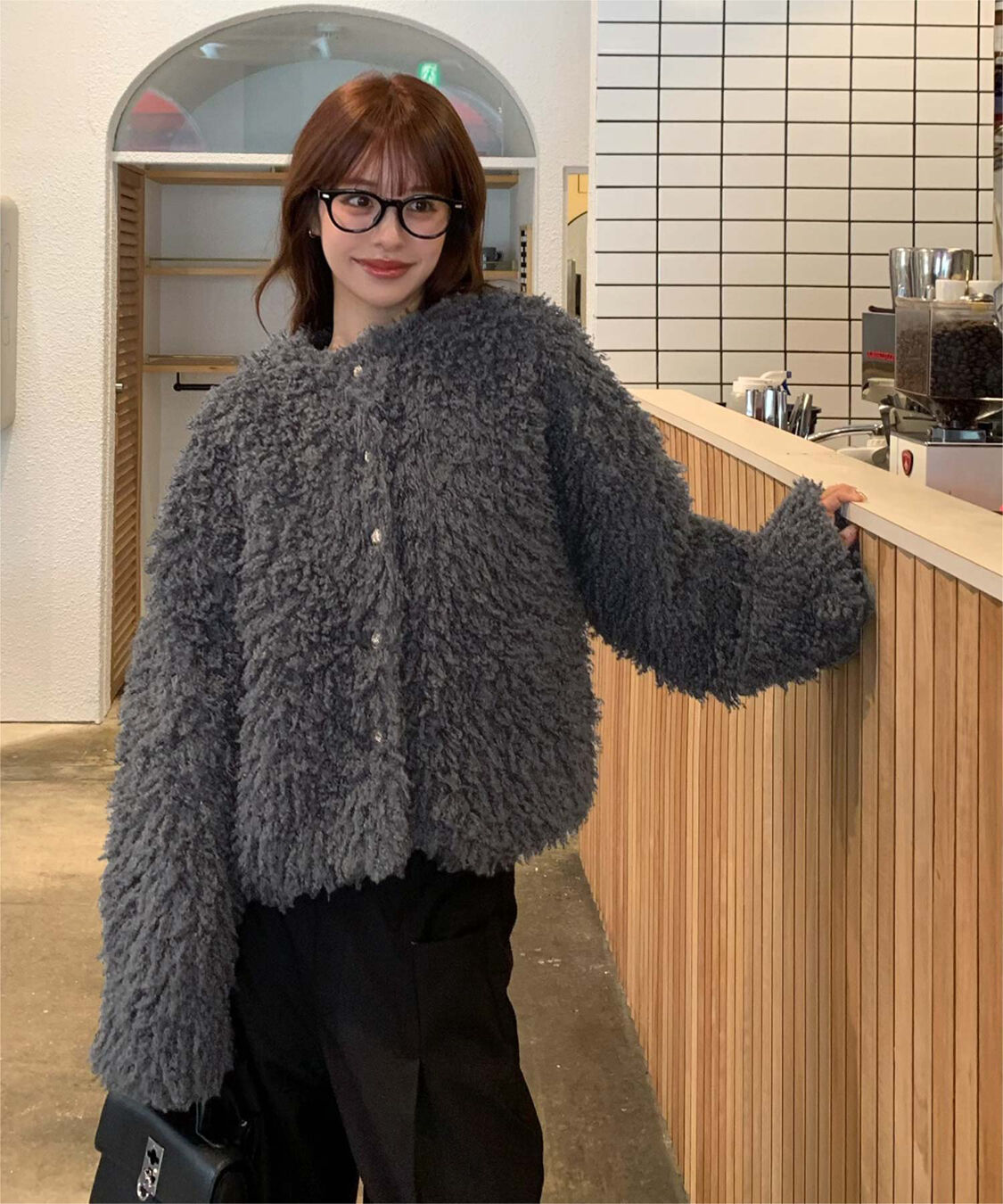 titivate「【いつきさんコラボアイテム】中綿キルティングプードルフェイクファージャケット」|ノーカラージャケット|