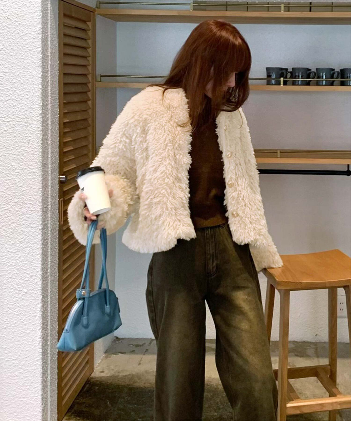 titivate「【いつきさんコラボアイテム】中綿キルティングプードルフェイクファージャケット」|ノーカラージャケット|