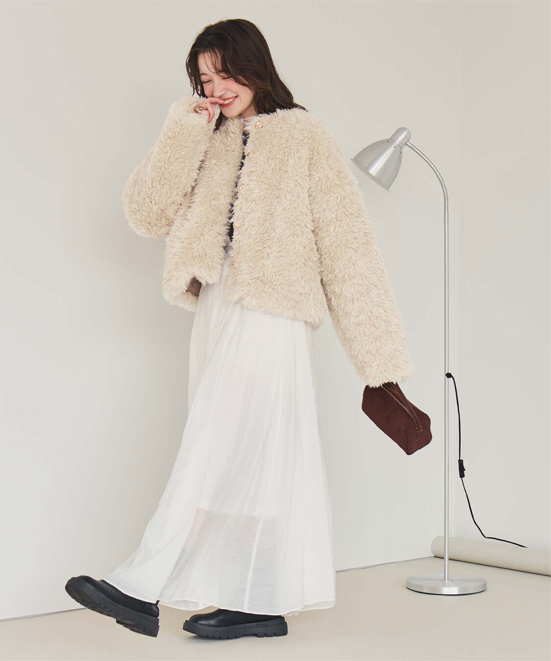 titivate「【いつきさんコラボアイテム】中綿キルティングプードルフェイクファージャケット」|ノーカラージャケット|