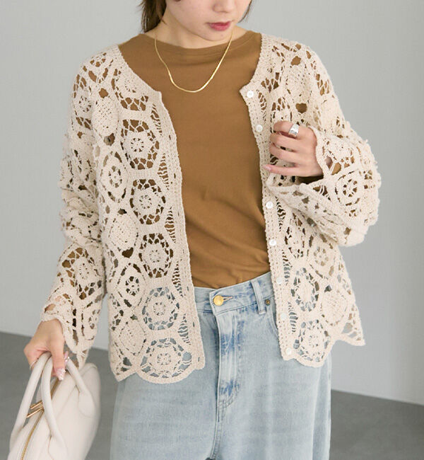  「【25AW】カギ針編み風カーディガン」|カーディガン|