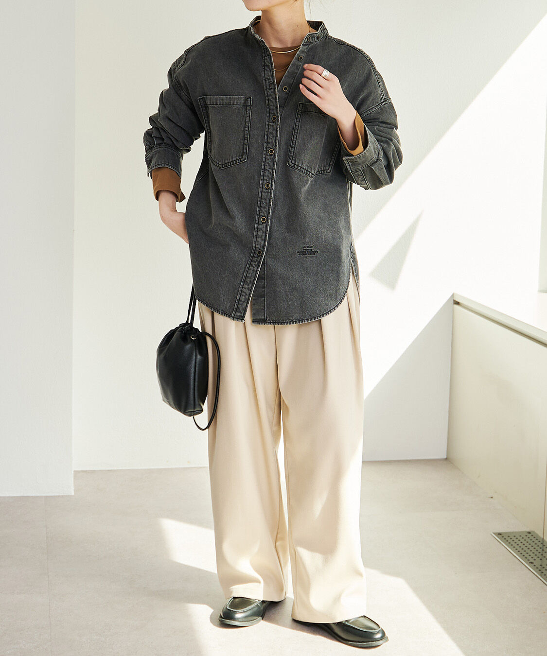  「デニムバンドカラーシャツ」|シャツ・ブラウス|