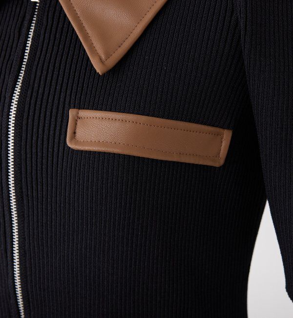  「合皮衿ニットミニワンピ」|ワンピース|