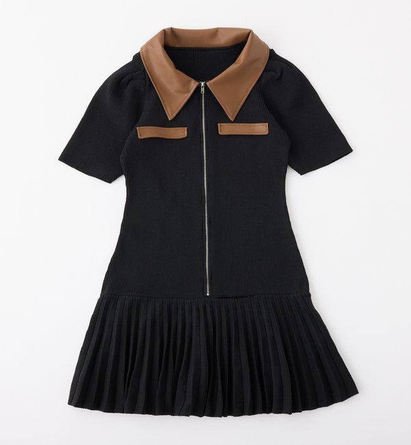  「合皮衿ニットミニワンピ」|ワンピース|
