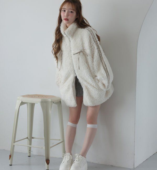  「【リバイバル】リボンボアブルゾン/リボン取り外し可能」|ダウンベスト・ベスト|