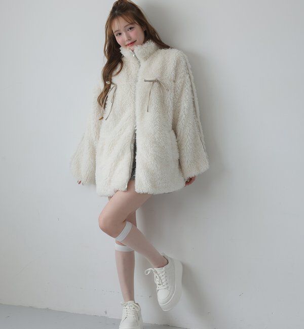  「【リバイバル】リボンボアブルゾン/リボン取り外し可能」|ダウンベスト・ベスト|