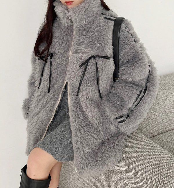  「【リバイバル】リボンボアブルゾン/リボン取り外し可能」|ダウンベスト・ベスト|