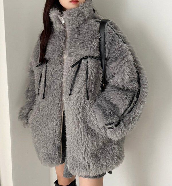  「【リバイバル】リボンボアブルゾン/リボン取り外し可能」|ダウンベスト・ベスト|