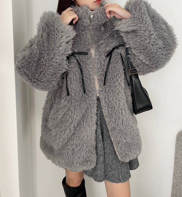  「【リバイバル】リボンボアブルゾン/リボン取り外し可能」|ダウンベスト・ベスト|