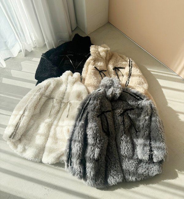  「【リバイバル】リボンボアブルゾン/リボン取り外し可能」|ダウンベスト・ベスト|