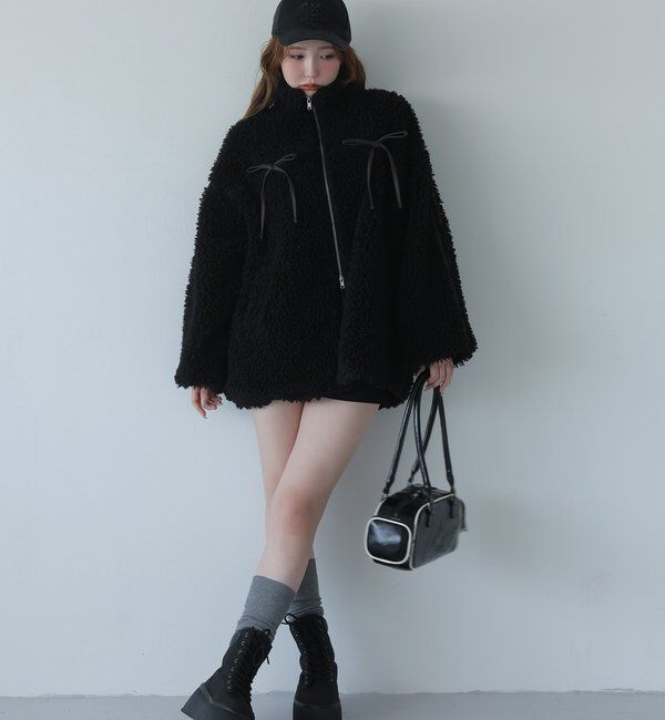  「【リバイバル】リボンボアブルゾン/リボン取り外し可能」|ダウンベスト・ベスト|