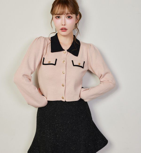  「金ボタン配色衿ニット」|ニット・セーター|